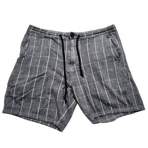 Lost Plaid Shorts Mens 34 Gray White Drawstring Casual Summer